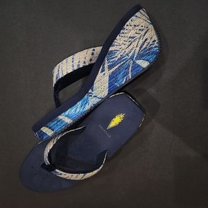 Volatile Sandals Tropical Print Wedges Slip On Flip Flop Platform Blue Size 11